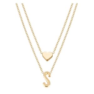 Layered Necklace Set for Womens Girls Initial Heart Necklace Gold Plated Initial Necklace A Z 26 Alphabet Letter Dainty Necklaces for Women Trendy-Choker Necklace Jewelry Gifts (S, One Size)