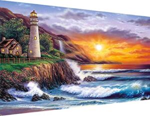 5D Diamond Art Painting scenery, Large Diamond Painting Kits for Adults,DIY Full Drill Crystal Rhinestone Arts and Crafts,Gem Art Painting with Diamond Home Wall Decor lighthouse (27.5 X 15.7inch)