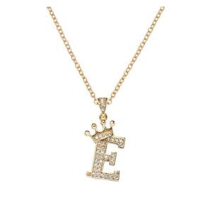 Necklace Chain Long Crown 26 English Letters Full Diamond Pendant Necklace for Women Crown Rhinestone Necklaces for Women A Z 26 Alphabet Initial Necklaces for Teen Girls Jewelry (E, One Size)
