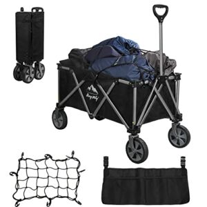 HEY FOLY Collapsible Folding Wagon, Wagon Cart Heavy Duty Foldable Utility Camping Wagon Cart, Grocery Wagon with Removable Wheels Side Bag and Anti-Drop Net for Outdoor, Camping, Shopping, Sports
