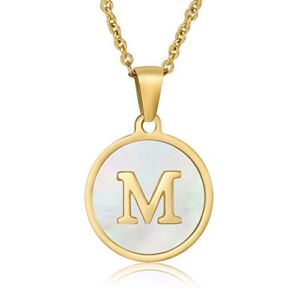 Generic, MissMomo Initial Necklaces for Women 18K Gold Plated 316L Stainless Steel Dainty Paperclip Chain Mother of Pearl Pendant Cute Necklace for Girls Friend Mother Sister