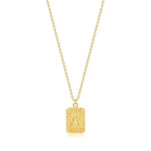 Initial A Letter Necklace 16”-18” | 18k Gold Layered Initial Card Necklace Capital Letter Pendant Necklace Square Alphabet Rectangle Medallion Personalized Gift