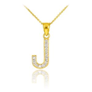 10k Yellow Gold Diamond-Studded Initial Letter J Pendant Necklace, 18″