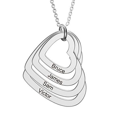 Personalized Locked Hearts Necklace with Name Initial Necklaces Engraved 2-4 Names Custom Mother’s Love Heart Necklace Pendant Jewelry Gifts forMother’s Day Valentine’s Day (Silver-4 Name) | The Storepaperoomates Retail Market - Fast Affordable Shopping