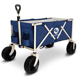 Marvoware Collapsible Wagon, Folding Wagon Cart, Heavy Duty Utility Wagon for Garden, Beach Cart with Big Wheels for Sand and All Terrian (Blue)