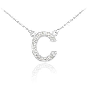 Fine 14k White Gold Diamond-Studded Initial Letter C Pendant Necklace, 18″