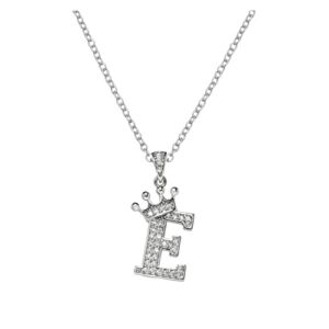 Crown 26 English Letters Full Diamond Pendant Necklace for Women Silver Crown Rhinestone Necklaces A Z 26 Alphabet Initial Necklaces for Teen Girls Jewelry Womens Necklaces (E, One Size)