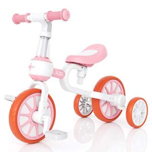 XJD 3 in 1 Toddler Bike for 18 Months to 3 Years Old Boy Girl Toddler Tricycle Kids Trikes for Toddler Tricycles Baby Bike Infant Trike Pink