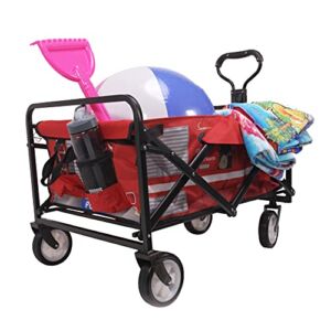 Reliant Outdoor Heavy Duty Collapsible Beach Wagon Cart with Adjustable Handle, Portable Transport with Large Capacity, Fire Truck
