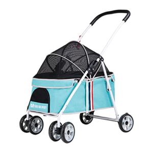 Standard 4 -Wheeled Dog Hand Carts can be Folded and Easy to Easily, Convenient pet Cart, Network Ventilation Window Cats and Dog Carts are Convenient for Travel (Color : Blue)