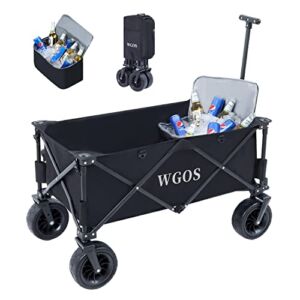 WGOS Collapsible Wagon, Wagon with Cooler and Adjustable Handle for Camping Outdoor Wagon Cart (Black)