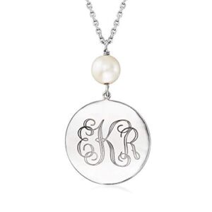 Ross-Simons Single Initial – Sterling Silver Personalized Disc Necklace With 8-9mm Cultured Pearl