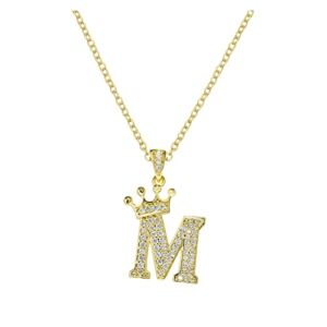 Crown 26 English Letters Full Diamond Pendant Necklace for Women Crown Rhinestone Necklaces for Women A Z 26 Alphabet Initial Necklaces for Teen Girls Jewelry Womens Necklace Sets (M, One Size)