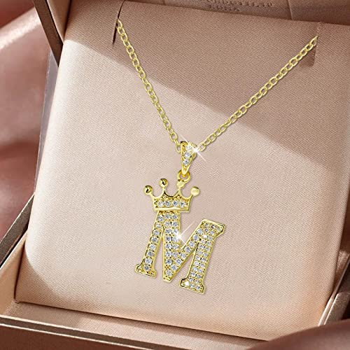 Crown 26 English Letters Full Diamond Pendant Necklace for Women Crown Rhinestone Necklaces for Women A Z 26 Alphabet Initial Necklaces for Teen Girls Jewelry Womens Necklace Sets (M, One Size) | The Storepaperoomates Retail Market - Fast Affordable Shopping