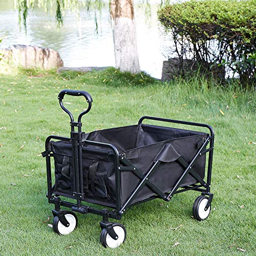 Collapsible Folding Wagon Cart with Wheels, Picnic Camping Cart Garden Beach Shopping Cart Wagon Outdoor Utility Wagon with Adjustable Handle for Park Beach Garden (Black) | The Storepaperoomates Retail Market - Fast Affordable Shopping