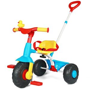 KRIDDO 2 in 1 Kids Tricycles Age 18 Month to 3 Years, Gift Toddler Tricycle, Trikes for Toddlers 2 to 3 Year Old with Push Handle and Duck Bell, Classical