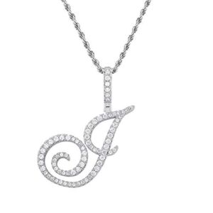 GUCY Large Initial Necklace Women Gold Silver Cubic Zirconia Big Letter Pendant Necklace Rope Chain(Silver J, 24)