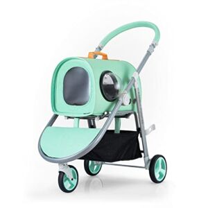 Pet Carts cat Out of Small Carts Lightweight and Convenient Dog Cart cat Bag can be Separated from Fog Carts Ventilation 3 Rounds of Small Carts Green Orange (Color : Green)