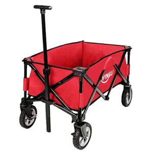 VINGLI Portable Collapsible Utility Wagon,Outdoor Folding Garden Sports Shopping Cart, Steel Frame for Beach Park Camping Patio Compact on Wheels, Red