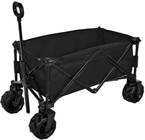 Action club Folding Wagon Collapsible Utility Big Wheels Shopping Cart for Beach Outdoor Camping Garden Canvas Fabric All Terrain Heavy Duty Portable Grocery Cart Buggies Adjustable Handle (Black)