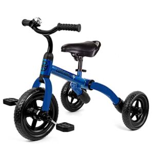3 in 1 Toddler Tricycles for 2 – 4 Years Old Boys and Girls with Detachable Pedal and Bell | Foldable Baby Balance Bike Riding Toys for 24 Month Up Kids | Infant First Birthday New Year Gift Blue