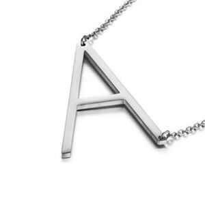 MOMOL Sideways Initial Necklace, Stainless Steel Silver Large Big Letter U Pendant Necklace Script Name Monogram Necklaces for Women