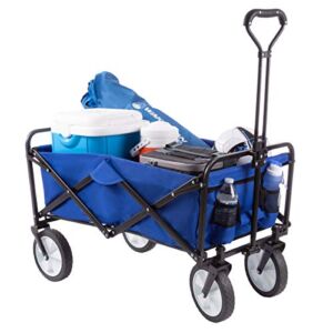 Pure Garden 50-LG1082 Collapsible Utility Wagon with Telescoping Handle, Slim Wheels, Blue