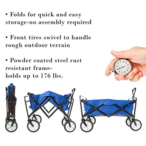 Pure Garden 50-LG1082 Collapsible Utility Wagon with Telescoping Handle, Slim Wheels, Blue | The Storepaperoomates Retail Market - Fast Affordable Shopping