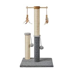 PAWSFANS 30″ Tall Cat Scratching Post Carpet Sisal Scratch Pole with Cats Interactive Toys Vertical Scratcher for Indoor Cats and Kittens