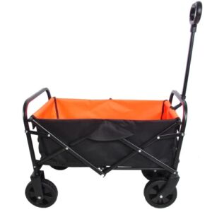 Collapsible Folding Wagon Cart, Heavy Duty Beach Cart with with Wheels, Portable Garden Cart with Adjustable Handle and Drink Holders for Beach Shopping, Groceries, Outdoor Camping Picnic, Orange
