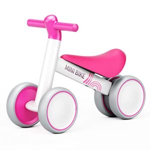 67i Baby Balance Bike for 1 Year Old Boys Girls 12-24 Month Toddler Balance Bike Infant 4 Wheels Toddler Bike No Pedal Kids Toys Riding Toy 1 Year Old Bike Boys Girls First Birthday Gift (White Pink)