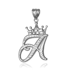 Sterling Silver Letter ‘A’ Initial Cursive Crown DC Pendant Necklace (Pendant Only) Medium