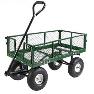Sunnydaze Utility Steel Garden Cart, Outdoor Lawn Wagon with Removable Sides, Heavy-Duty 400 Pound Capacity, Green