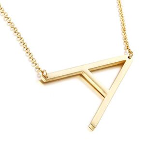 Sideways Initial Necklace 18K Gold Plated Stainless Steel Large Letter A Necklace Big Initial Pendant Monogram Name Necklace for Women