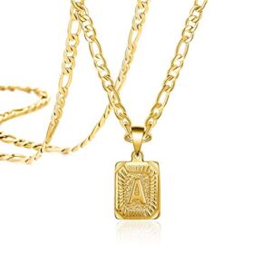 Mothers Day Gifts for Daughter Mom Gold Initial Necklaces for Women Men Teen Girls Sister Mom Daughter Girlfriend Fashion 18K Trendy Figaro Chain Square Letter A Stainless Steel Pendant Necklace