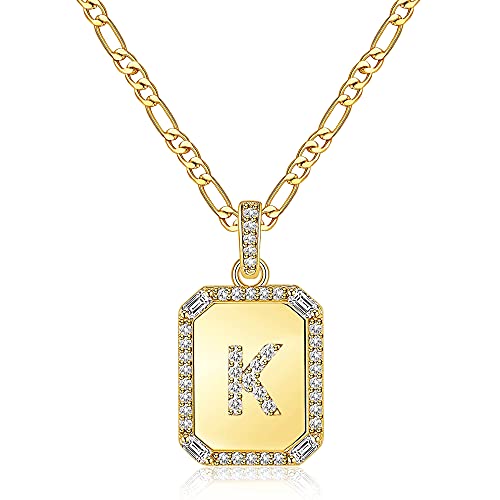Initial Necklace for Boys,Letter Necklace Gold Pendant K Necklace 18K Plated Dainty Initial Necklaces for Women Girl Best Friend Crystal with Figaro Chain | The Storepaperoomates Retail Market - Fast Affordable Shopping
