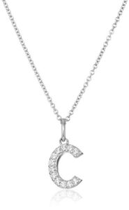 Amazon Collection Platinum Plated Sterling Silver Infinite Elements Cubic Zirconia Initial “C” Pendant Necklace, 18″