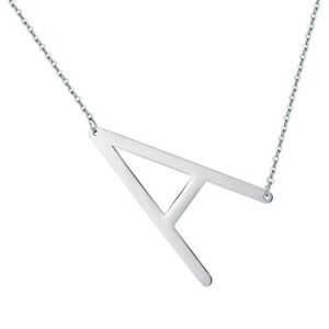 Letter A Necklace – 18K Silver Plated Sideways Large Initial Necklace Stainless Steel A Initial Necklaces Silver Big Letter Necklace Silver Oversized Initial Necklace Jewelry