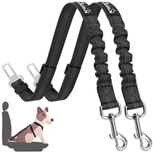 SlowTon Dog Seatbelt, 2 Pack Dog Seat Belt Car Leash Adjustable Elastic Bungee Buffer Heavy Duty Nylon Reflective Pet Safety Tether Connect to Dog Harness for Travel Riding in Vehicle Daily Use (B)