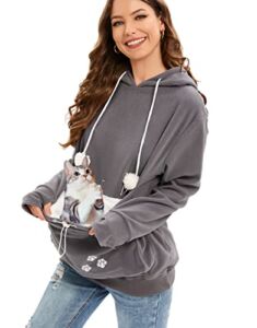 Fleece pet Cat Small Day Pouch Hoodie Carrier Holder Carrying Sweatshirt Kangaroo Pocket Hoodies(Gray,M)