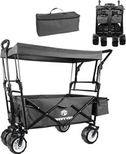 Collapsible Canopy Wagon-with/Removable Canopy & Universal Wide Wheels & Adjustable Handle Push and Pull Collapsible Utility Wagon,for Shopping, Picnic, Beach, Camping (Grey)