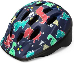 OutdoorMaster Toddler Kids Bike Helmet – Multi-Sport 2 Sizes Adjustable Safety Helmet for Children (Age 3-11), 14 Vents for Kids Skating Cycling Scooter – Dino Volcanoland,S