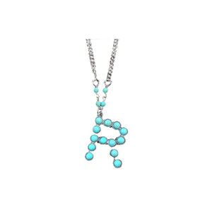 Fuqimanman2020 Boho Turquoise Natual Stones Initial Letter A-Z Pendant Necklace for Women Girls，Western Cowgirl Vintage Hippie Hypoallergenic Jewelry Gifts,R