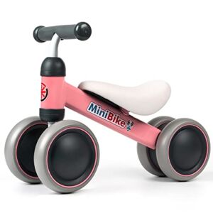 Baby Balance Bike, Cute Toddler Bikes 10-24 Months Gifts for 1 Year Old Girl Bike to Train Baby from Standing to Walking with Silent & Soft 4 Wheels,Best Riding Toys for 1 Year Old Boys Girls