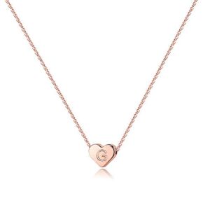 Turandoss Tiny Initial Heart Necklace, Heart 14K Rose Gold Plated Pendant Letter Necklace for Women Girls Alphabet Initial Necklaces for Women Teens Girls Initial Necklace for Kids