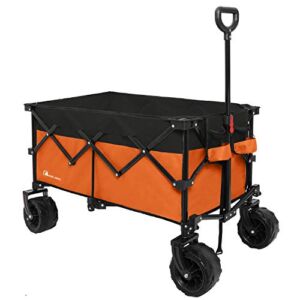 Moon Lence Collapsible Outdoor Utility Wagon Heavy Duty Folding Garden Portable Hand Cart with All-Terrain Beach Wheels, Adjustable Handle & Drink Holders