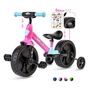 Afranti Toddler Tricycle 3 in 1 Baby Balance Bike for 18 Months to 5 Years Old Kids Trike Girls Boys Training Bicycle with Adjustable Seat Removable Pedals & Training Wheels for Kids 31.5″ to 41.3″