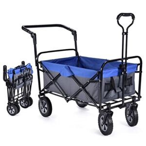 Heavy Duty Foldable Wagon Cart: Portable Utility Collapsible Wagon, All Terrain Wheels, 100L, 220 lbs Capacity, Push Pull Outdoor Garden Cart Foldable Wagon for Grocery, Camping, Shopping, Sports