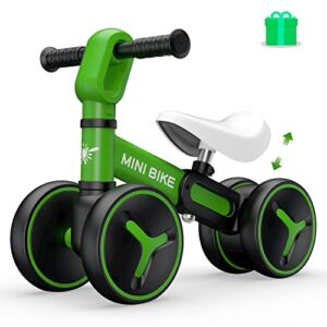 Baby Balance Bike for 1 Year Old Boys and Girls, Toddler Bikes 12-36 Months Baby Riding Toys with 4 Wheels, First Birthday Gifts for 2 3 4 Years Old, Adjustable Seat and Running Trainer(Lambor Green)