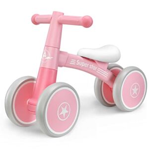 antiai Baby Balance Bike Toys for 1 Year Old Girl,Toddler Bike Ride on Toys for 12-36 Month,1st Birthday Gift for Boy Girls,No Pedal Infant 4 Wheels,Adjustable Seat,Pink